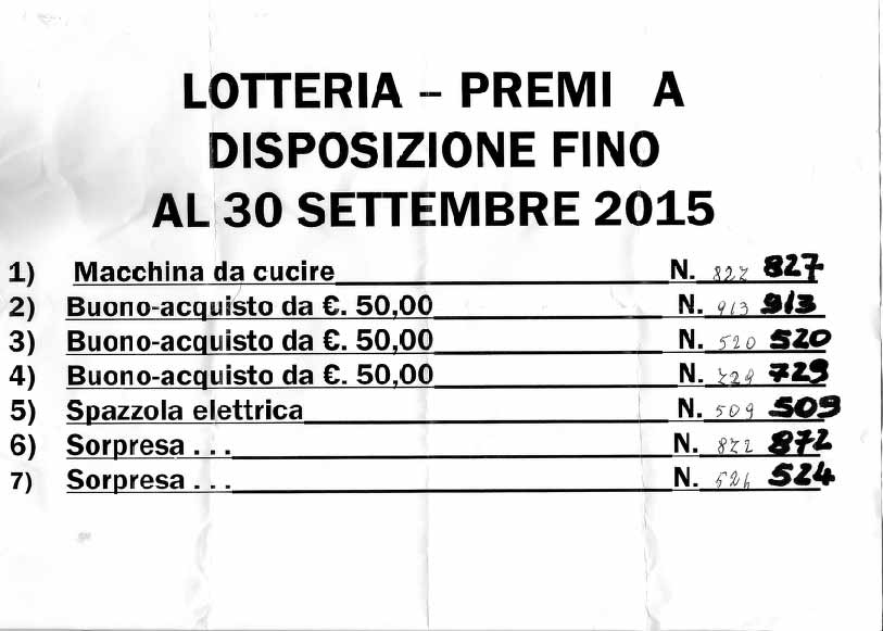 Premi Lotteria Sagrotto 20150001